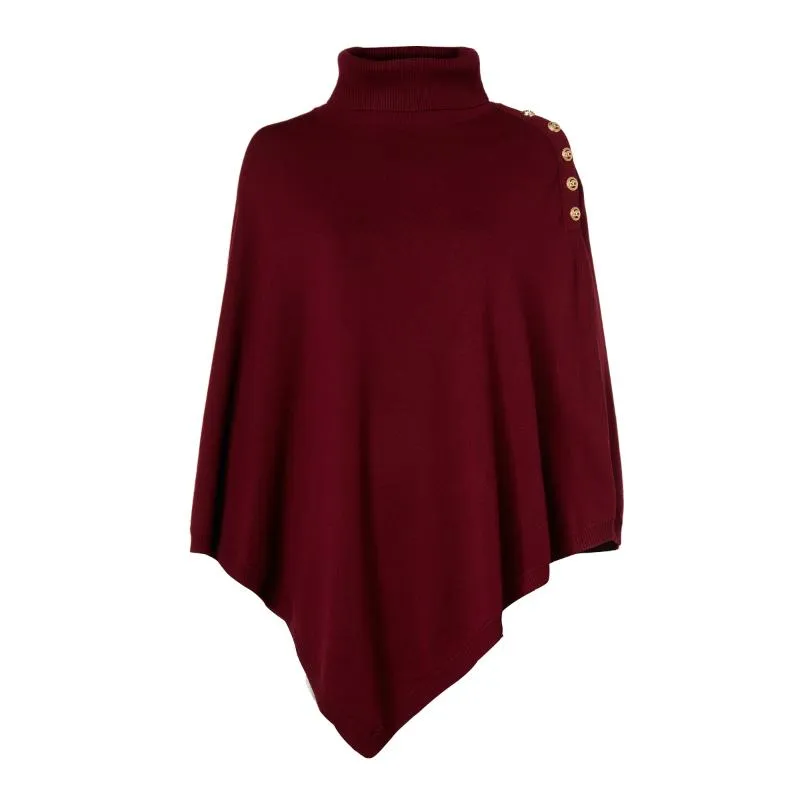 Holland Cooper Roll Neck Ladies Knit Cape - Wine