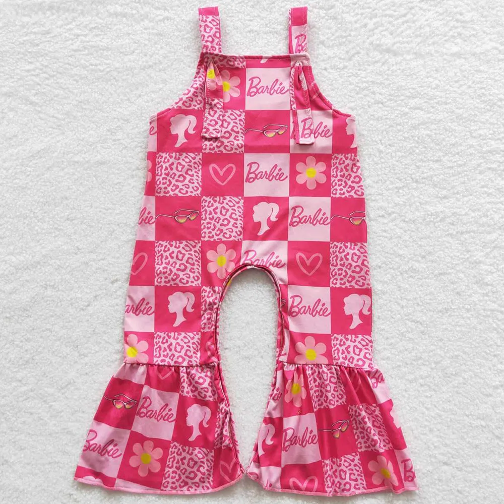 Hot Sale Baby Girls Jumpsuits Doll Pink Flowers Straps Jumpsuit SR0382