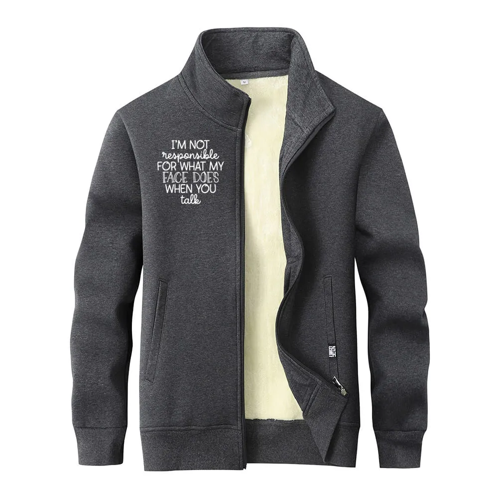 I’m Not Responsible For What Stand Collar Zip Fleece Cardigan