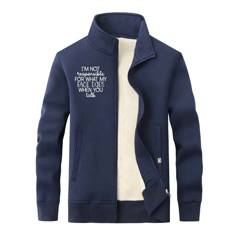 I’m Not Responsible For What Stand Collar Zip Fleece Cardigan