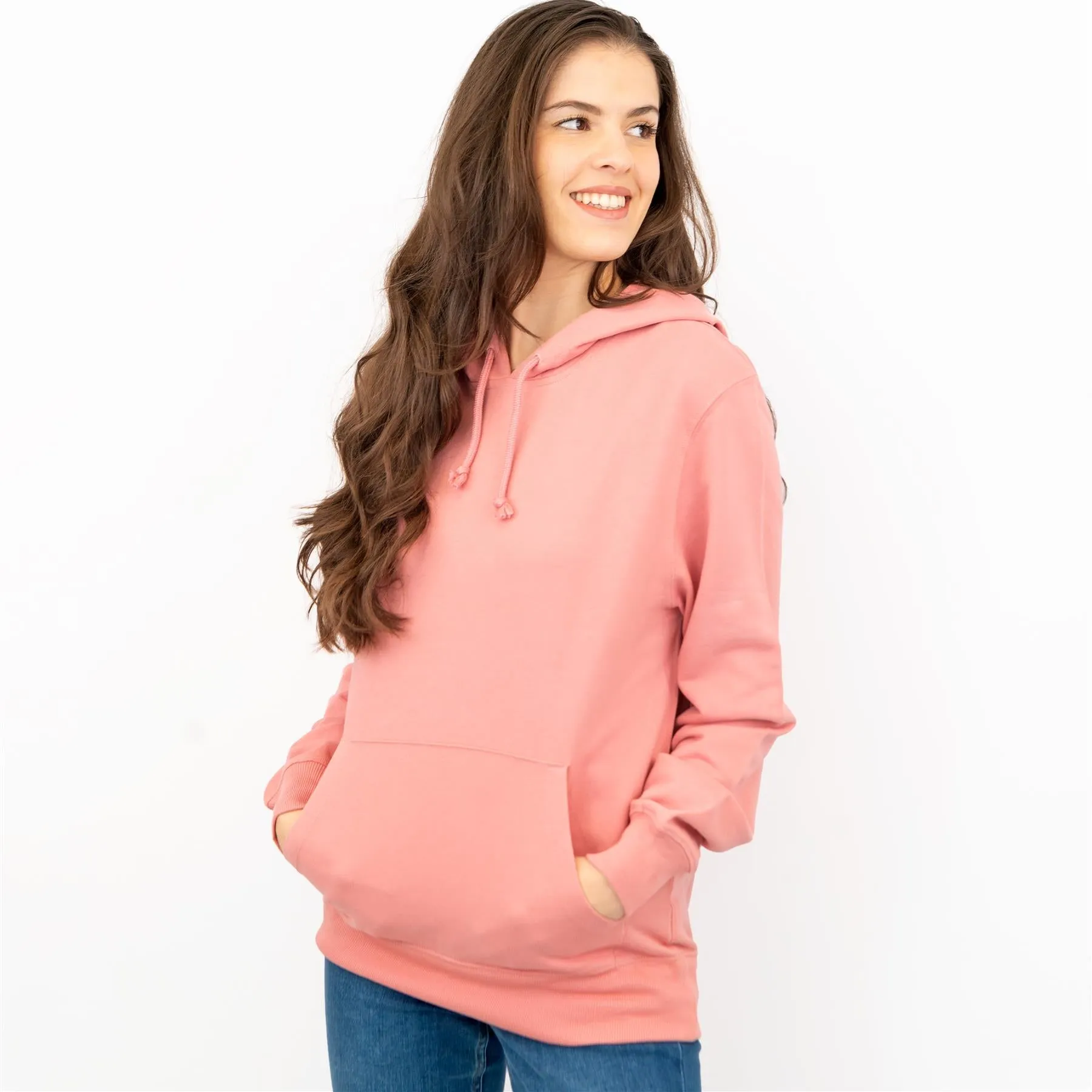 J. Crew Women Pink Hoodie Pockets Drawstring Hood Long Sleeve Top