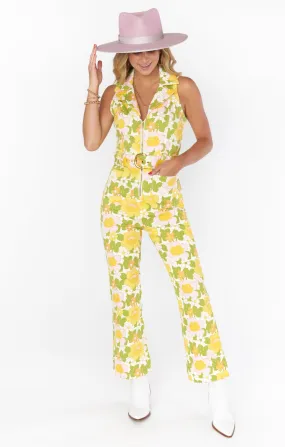 Jacksonville Cropped Jumpsuit ~ Fresh Floral Denim