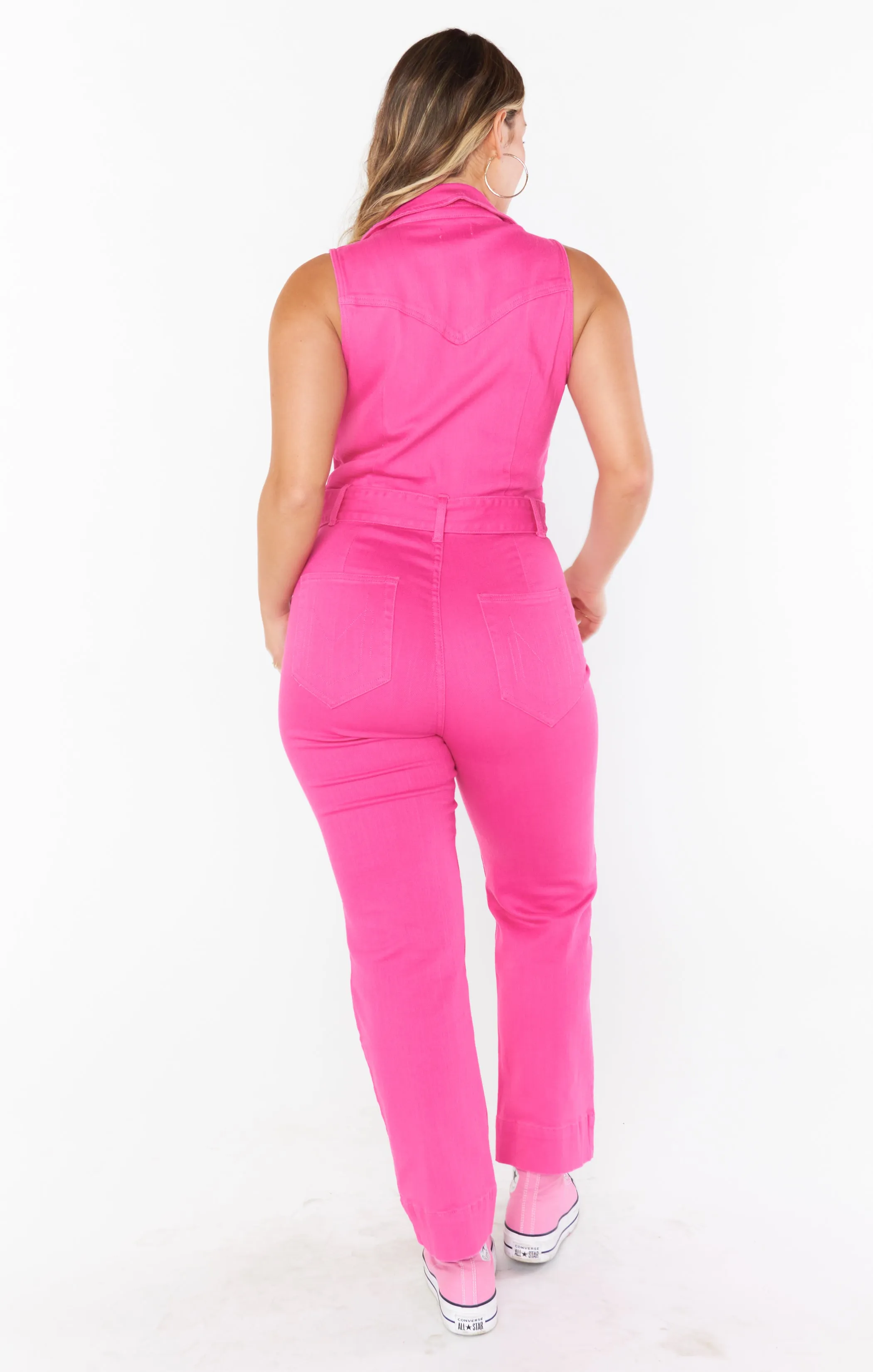 Jacksonville Cropped Jumpsuit ~ Hot Pink Denim