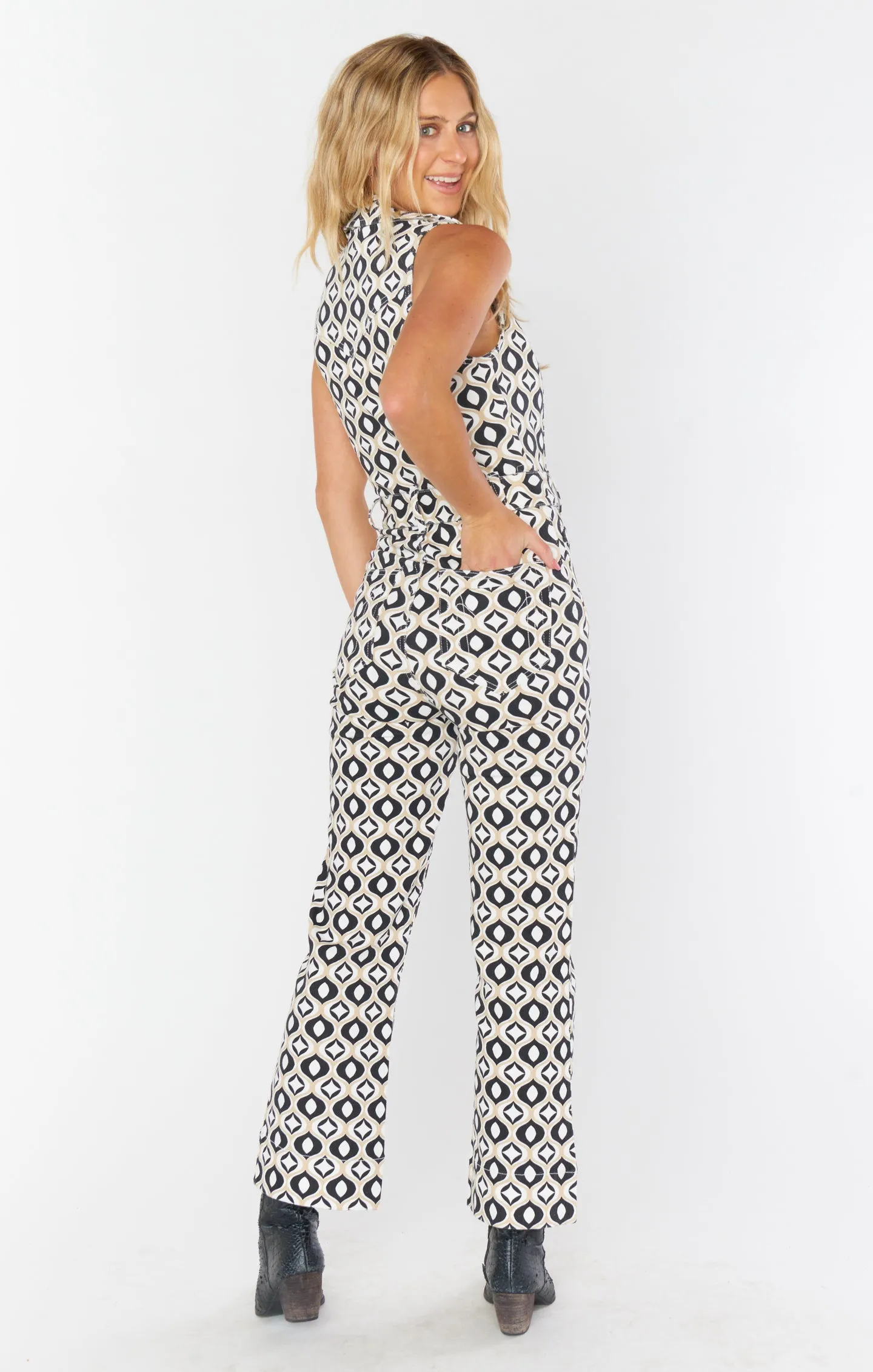 Jacksonville Cropped Jumpsuit ~ Neutral Geo Denim