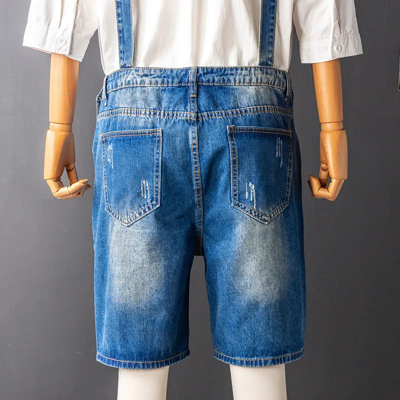 Japanese Retro Ripped Denim Jumpsuit Shorts Above Knee Length Rompers