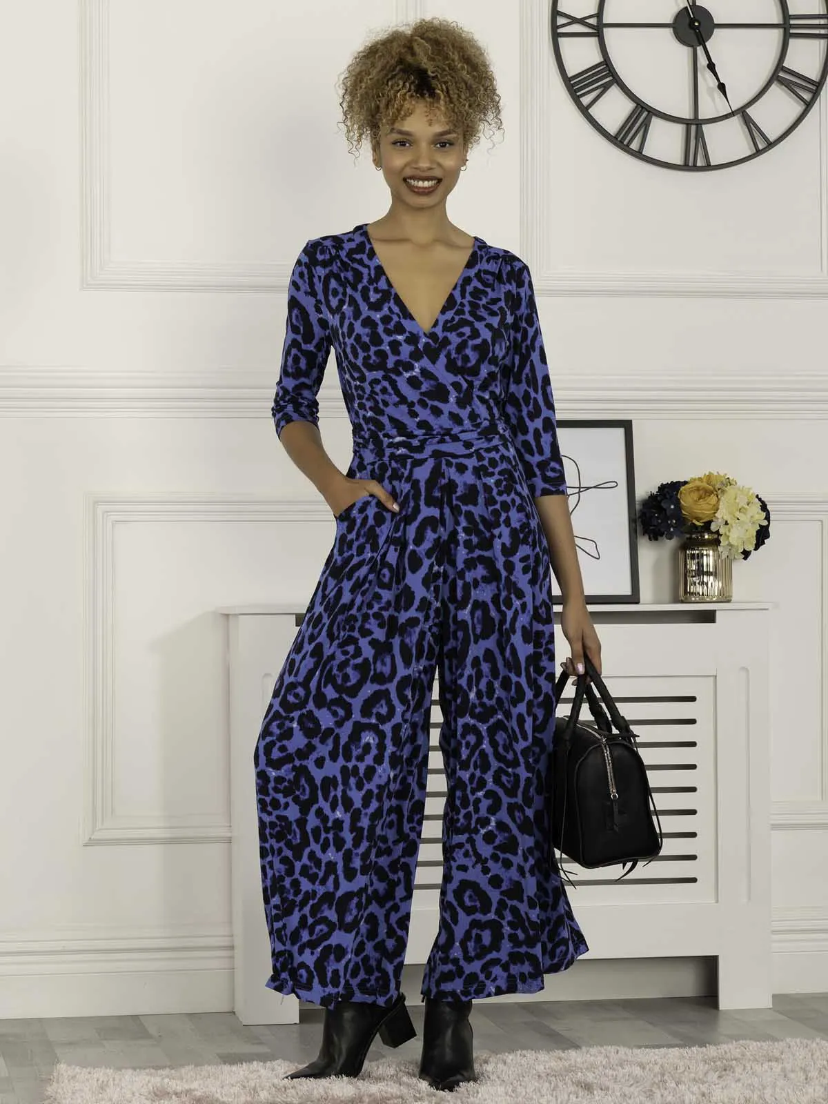 Jolie Moi Luise Print Wrap Jumpsuit, Blue Animal