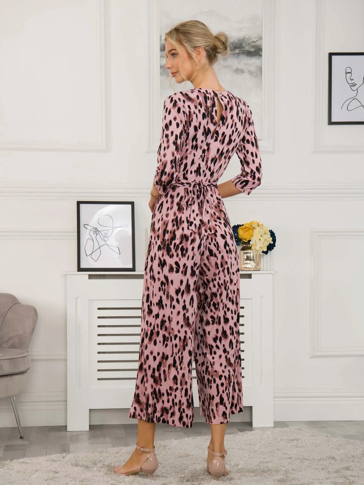 Jolie Moi Luise Print Wrap Jumpsuit, Pink Abstract