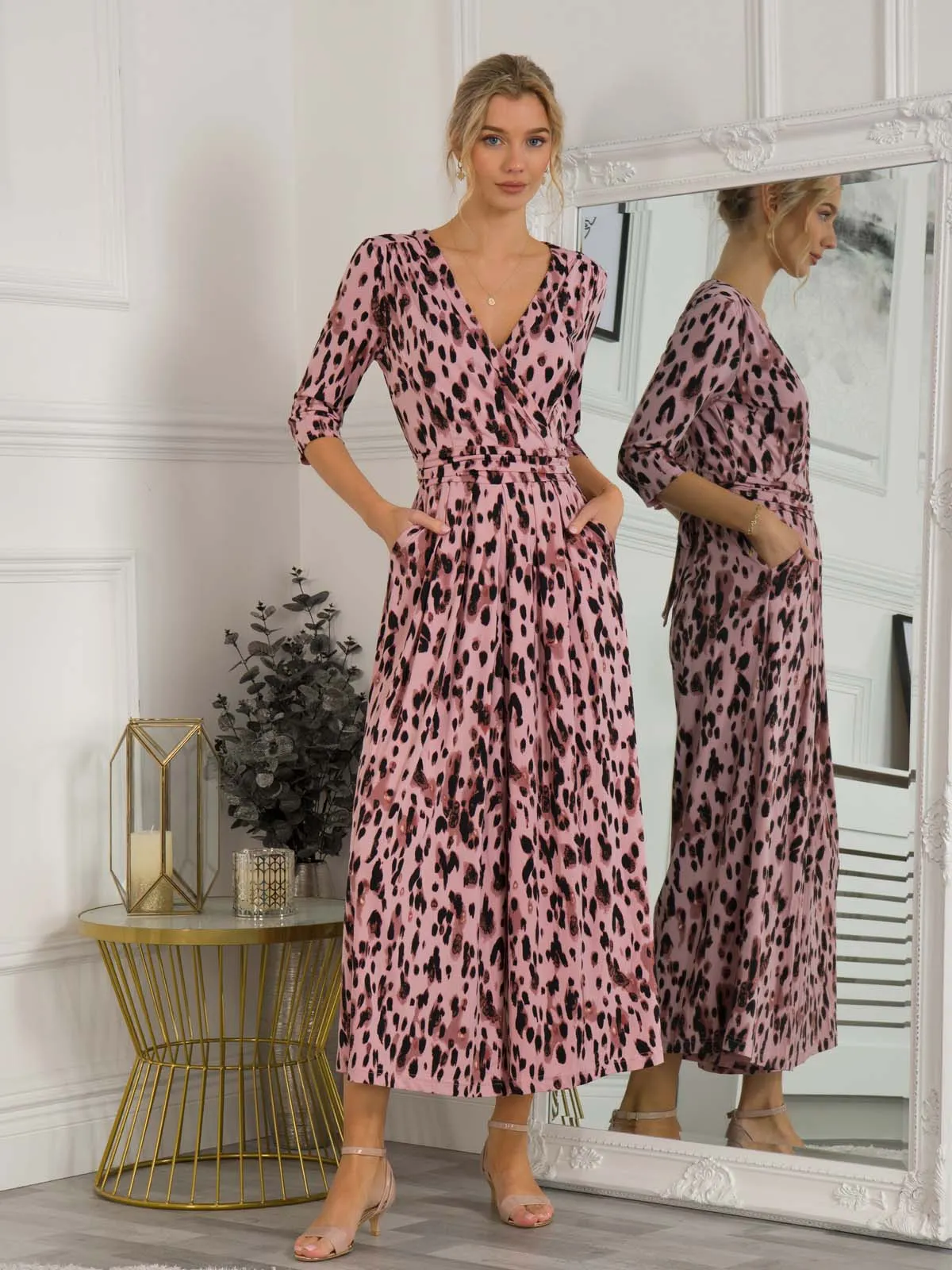 Jolie Moi Luise Print Wrap Jumpsuit, Pink Abstract