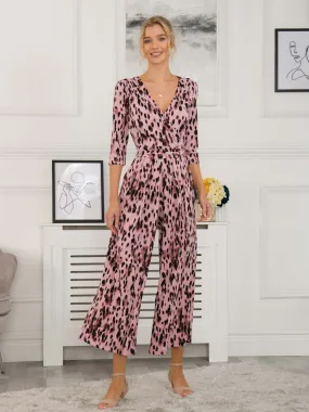 Jolie Moi Luise Print Wrap Jumpsuit, Pink Abstract