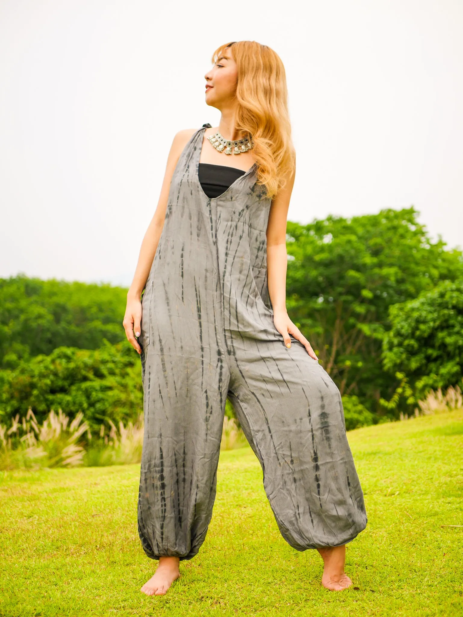 K0937- Hand Dyed  Hippie Racerback Jumpsuit Romper