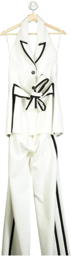 Karen Millen Ivory Compact Stretch Contrast Tipped Belted Wide Leg Tailored Jumpsuit UK 10