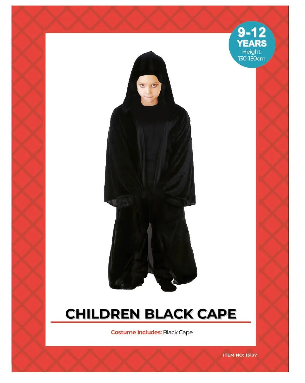 Kids Black Cape Costume - L (9-12 Years)