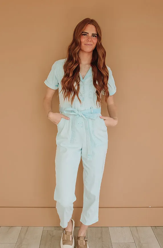 Kiss Me More Ice Blue Jumpsuit - Nursing Friendly - Restocked- FINAL SALE