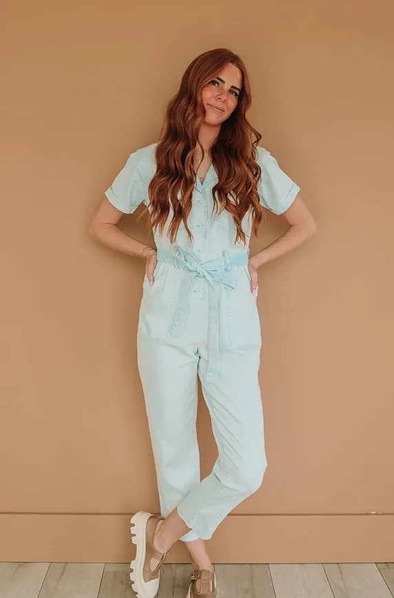 Kiss Me More Ice Blue Jumpsuit - Nursing Friendly - Restocked- FINAL SALE