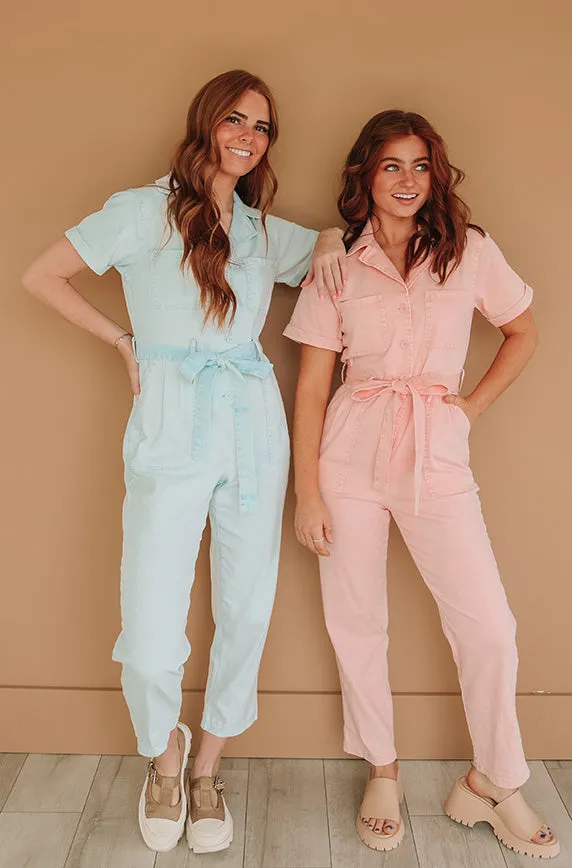 Kiss Me More Ice Blue Jumpsuit - Nursing Friendly - Restocked- FINAL SALE