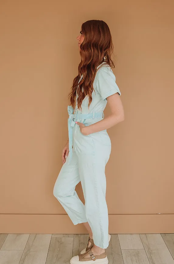 Kiss Me More Ice Blue Jumpsuit - Nursing Friendly - Restocked- FINAL SALE