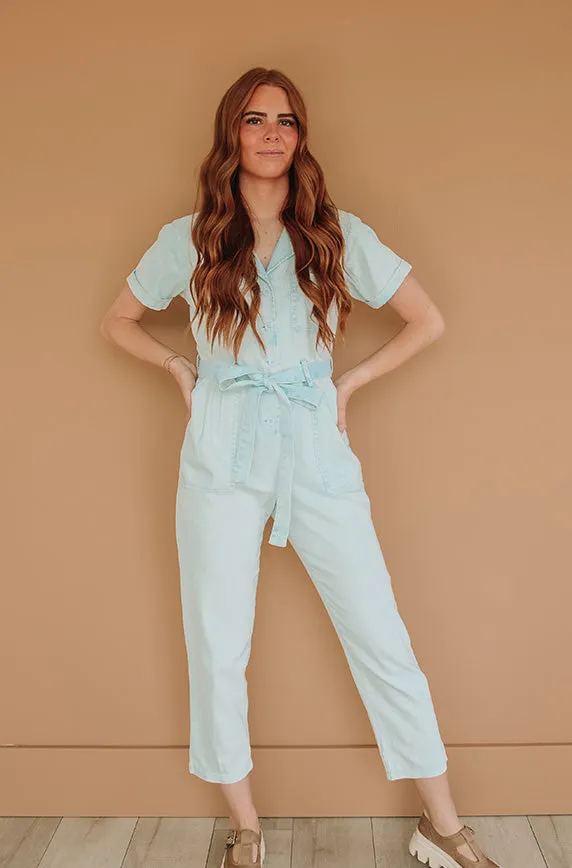 Kiss Me More Ice Blue Jumpsuit - Nursing Friendly - Restocked- FINAL SALE