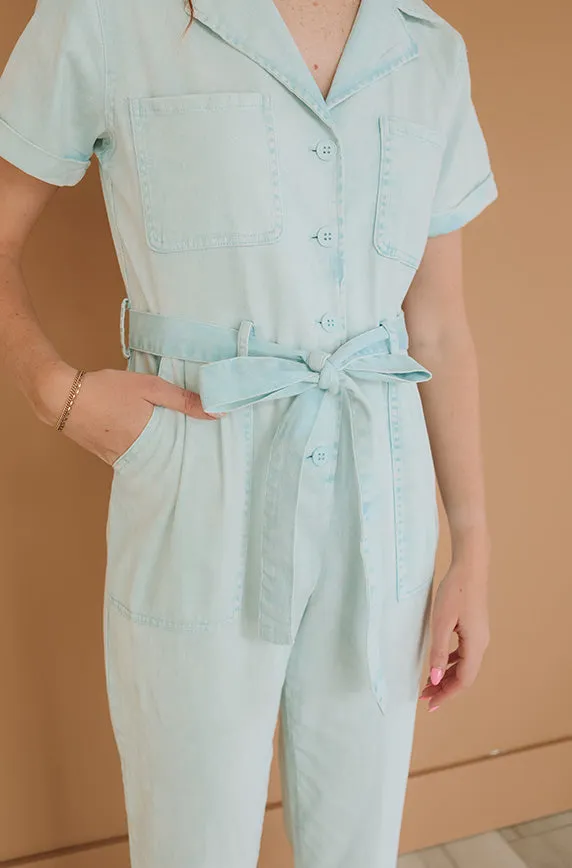 Kiss Me More Ice Blue Jumpsuit - Nursing Friendly - Restocked- FINAL SALE