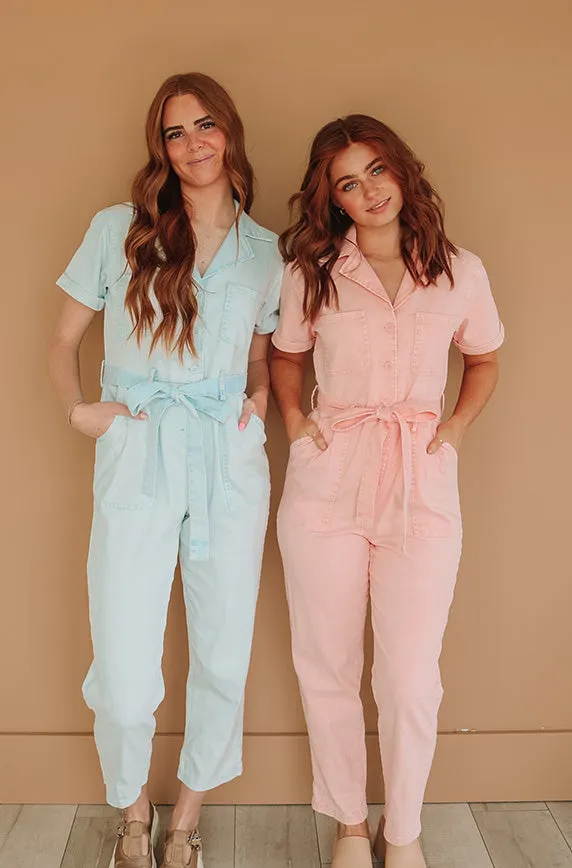 Kiss Me More Ice Blue Jumpsuit - Nursing Friendly - Restocked- FINAL SALE