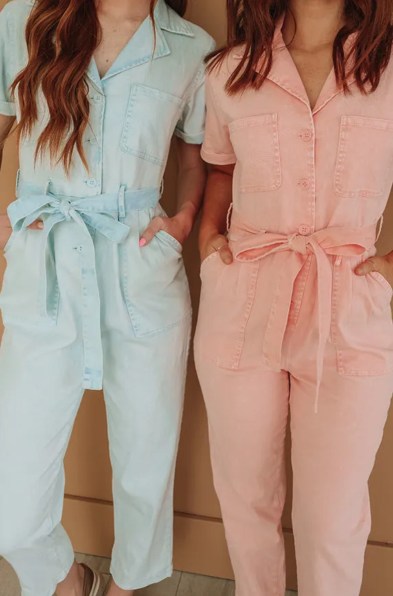 Kiss Me More Ice Blue Jumpsuit - Nursing Friendly - Restocked- FINAL SALE