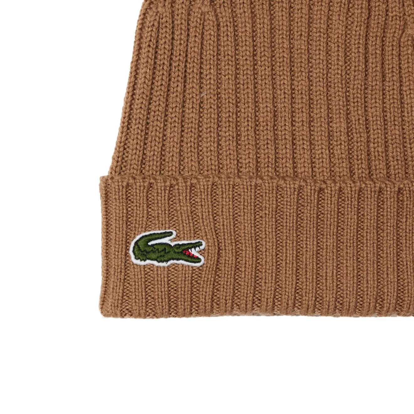 Lacoste Unisex Ribbed Wool Beanie Brown