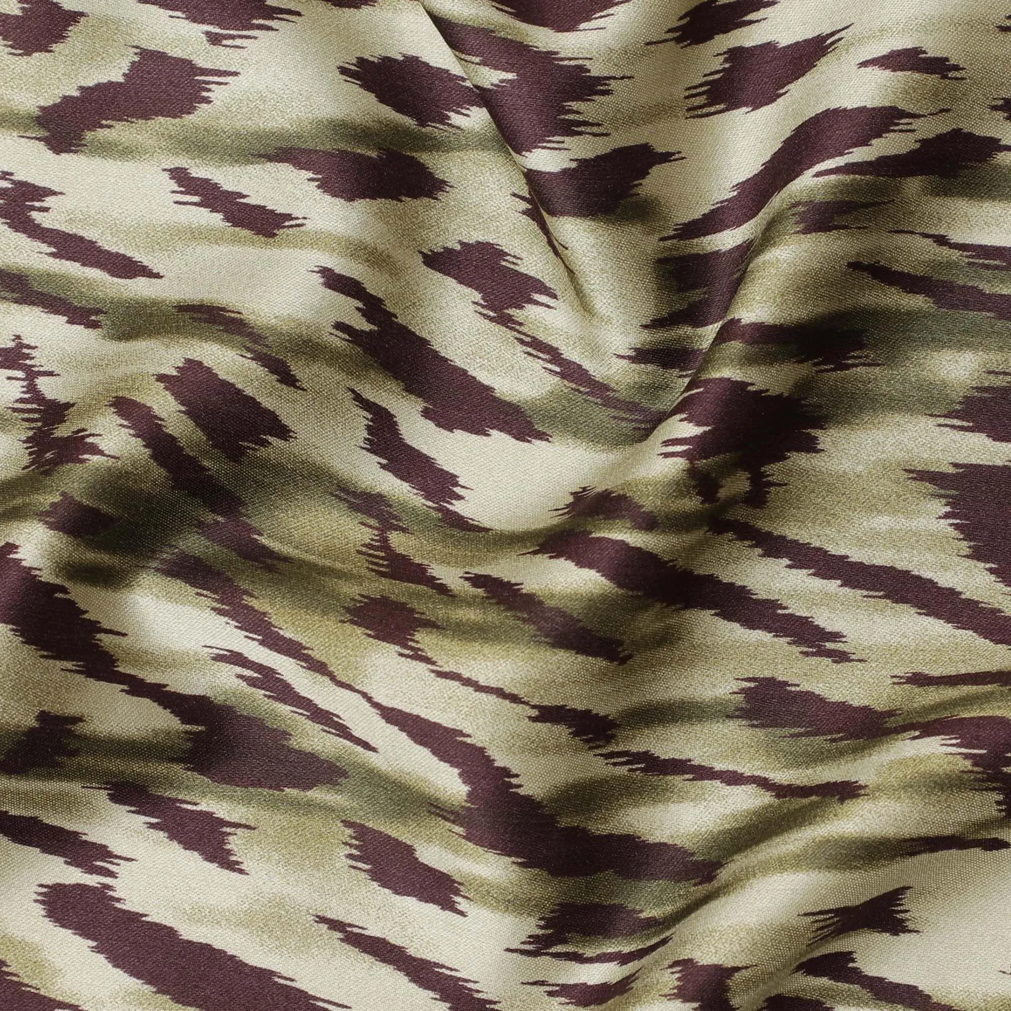 Light olive green Premium Italian viscose fabric with wine print in abstract design-D12368