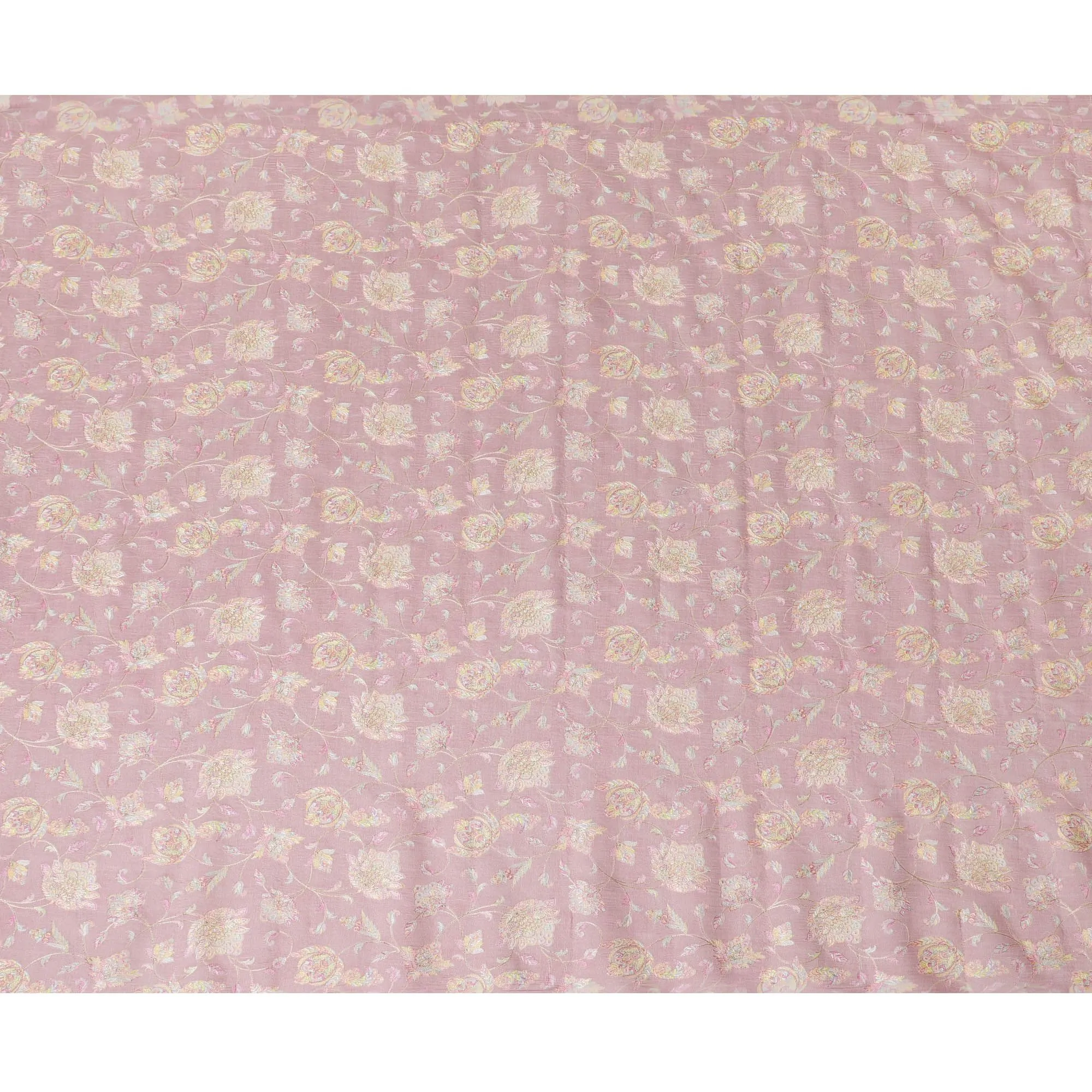 Light pink Premium pure cotton silk fabric with multicolor embroidery in floral design-D16862