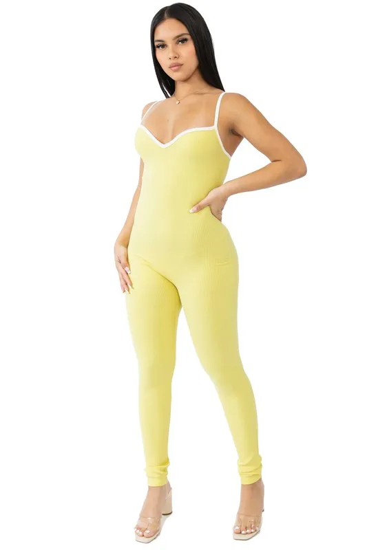 Light Yellow Sweetheart Neck Jumpsuit