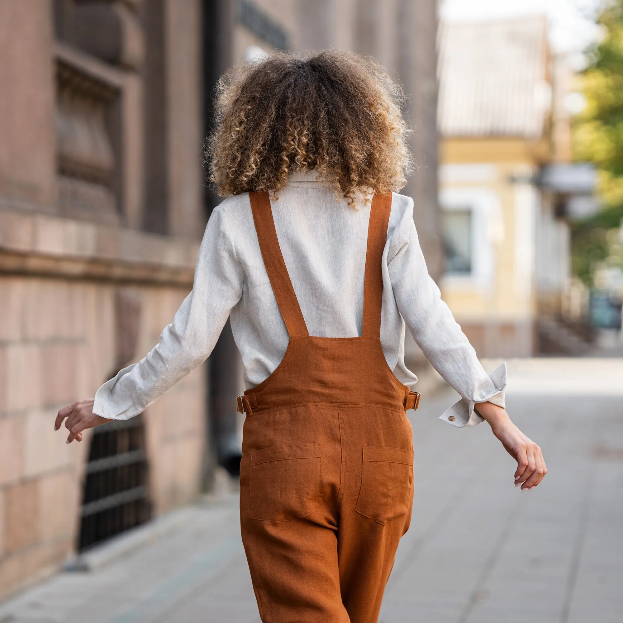 Linen Pinafore Jumpsuit Nicci Almond Brown