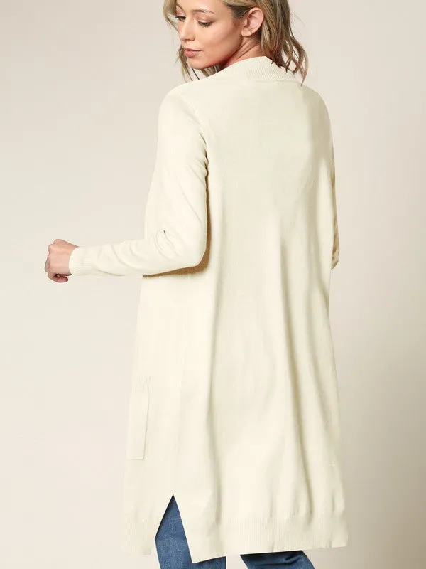 Long Cardigan with Ribbed Detailing & Pockets