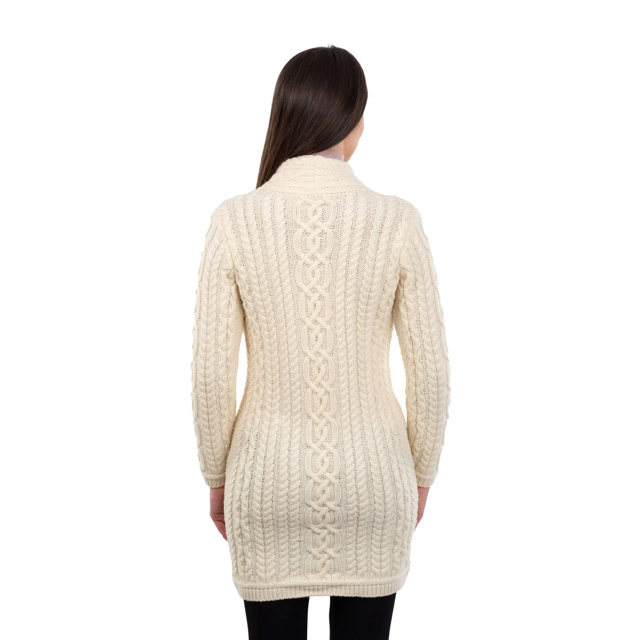 Long Merino Wool Aran Zipper Cardigan