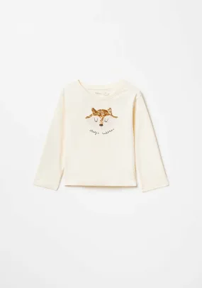 Long Sleeve Fox Tshirt - Ecru