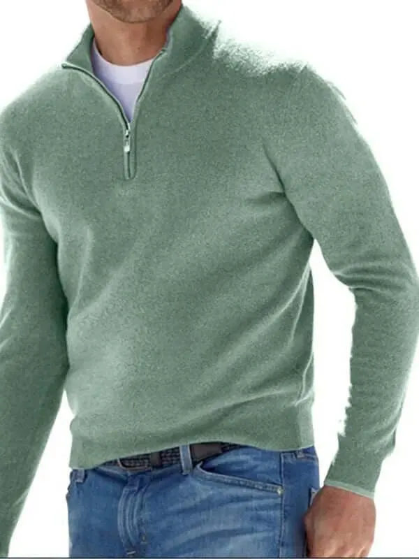 Long Sleeve V-Neck Wool Fleece Zipper Men's Pullover