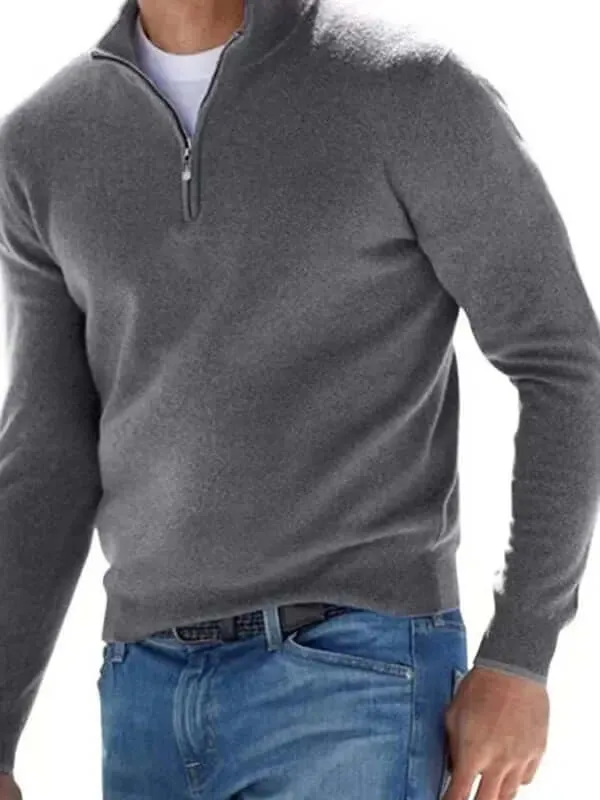 Long Sleeve V-Neck Wool Fleece Zipper Men's Pullover