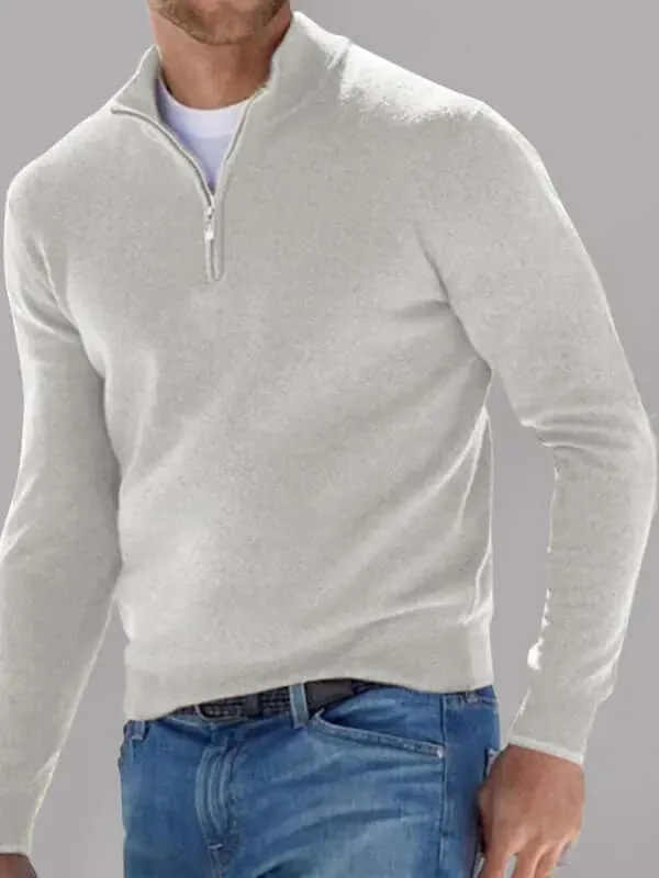 Long Sleeve V-Neck Wool Fleece Zipper Men's Pullover