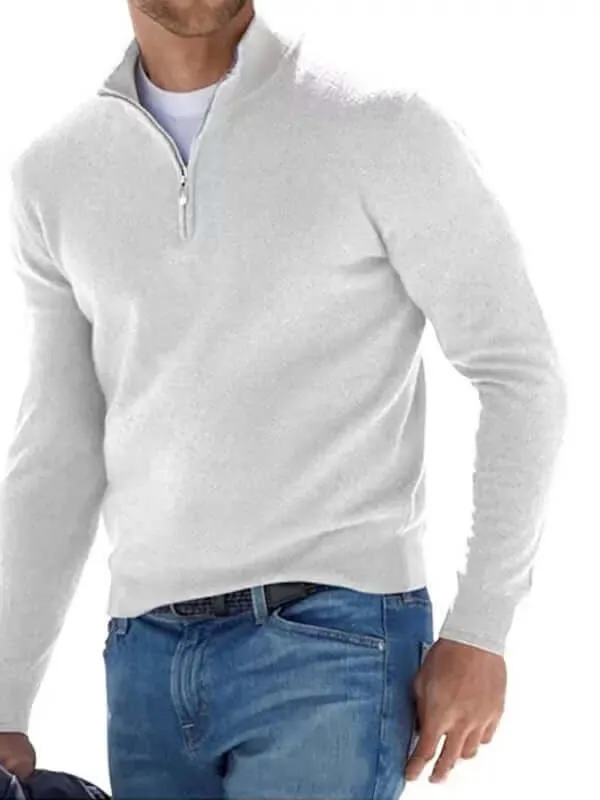 Long Sleeve V-Neck Wool Fleece Zipper Men's Pullover