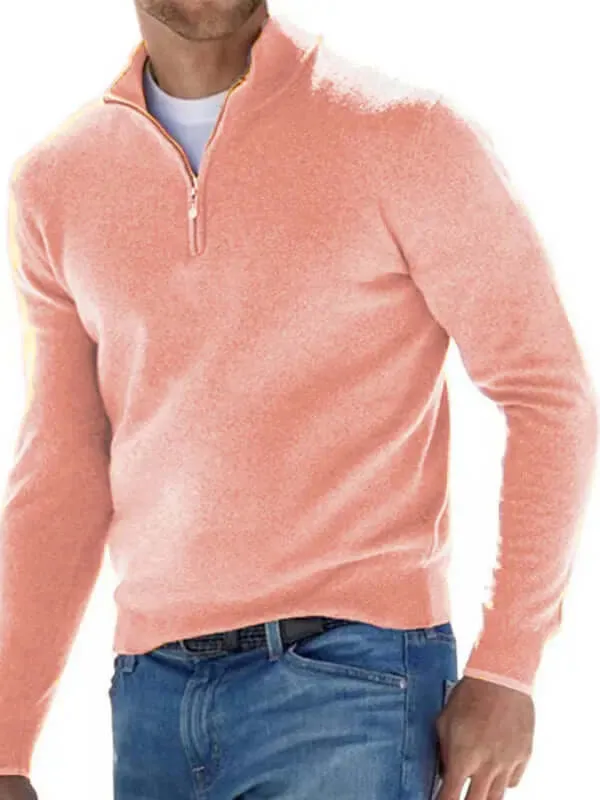 Long Sleeve V-Neck Wool Fleece Zipper Men's Pullover