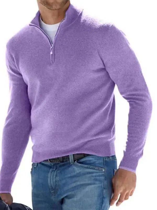 Long Sleeve V-Neck Wool Fleece Zipper Men's Pullover