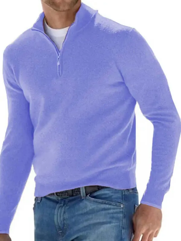 Long Sleeve V-Neck Wool Fleece Zipper Men's Pullover