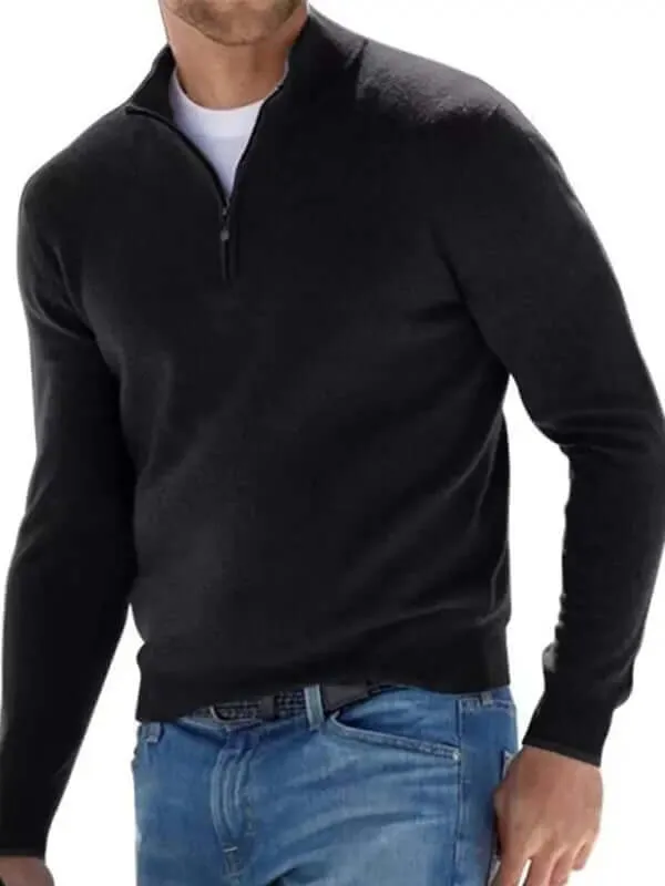 Long Sleeve V-Neck Wool Fleece Zipper Men's Pullover