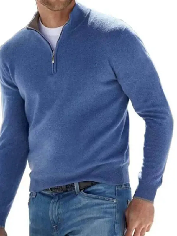 Long Sleeve V-Neck Wool Fleece Zipper Men's Pullover