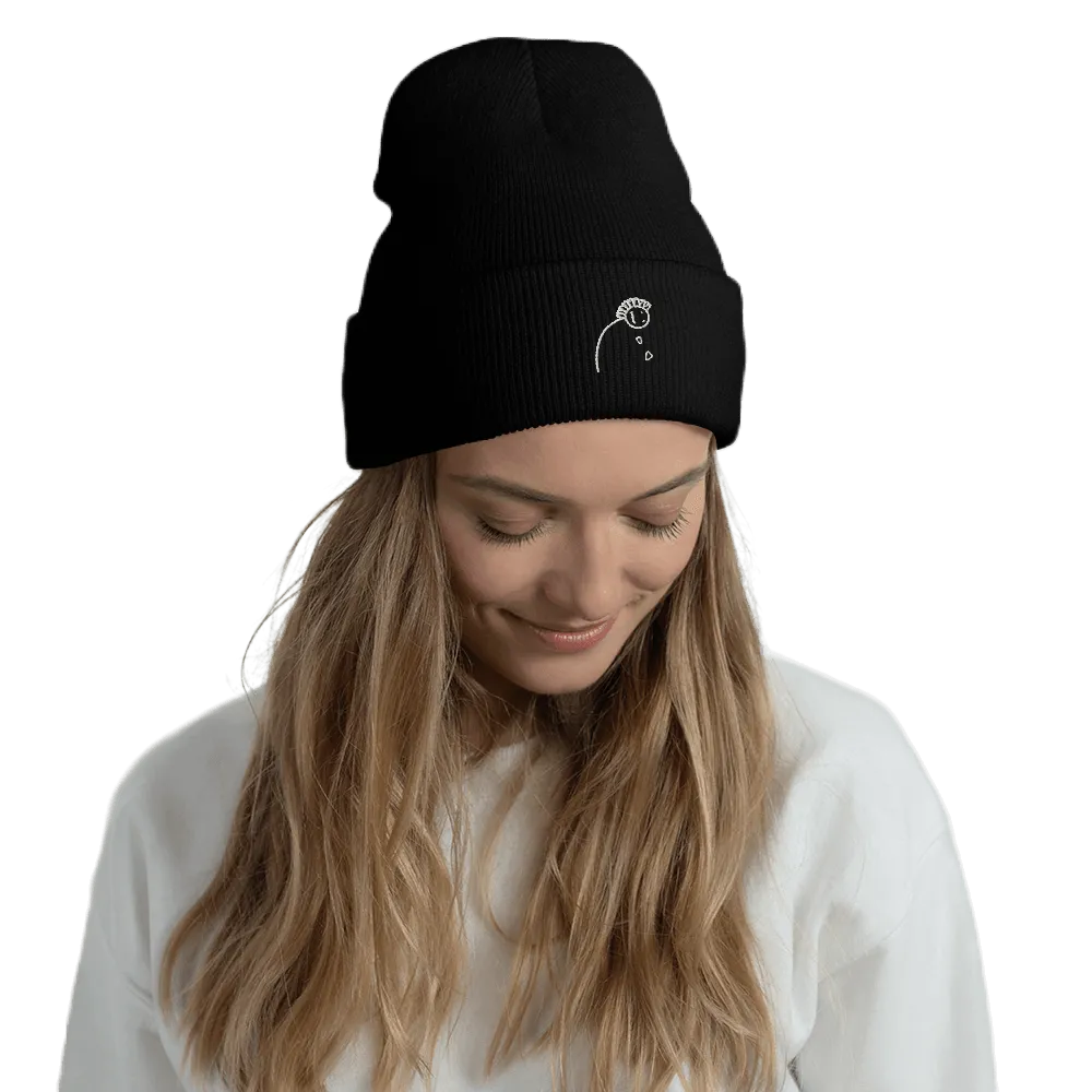 'Loves Me, Loves Me Not' White Embroidered Cuffed Beanie