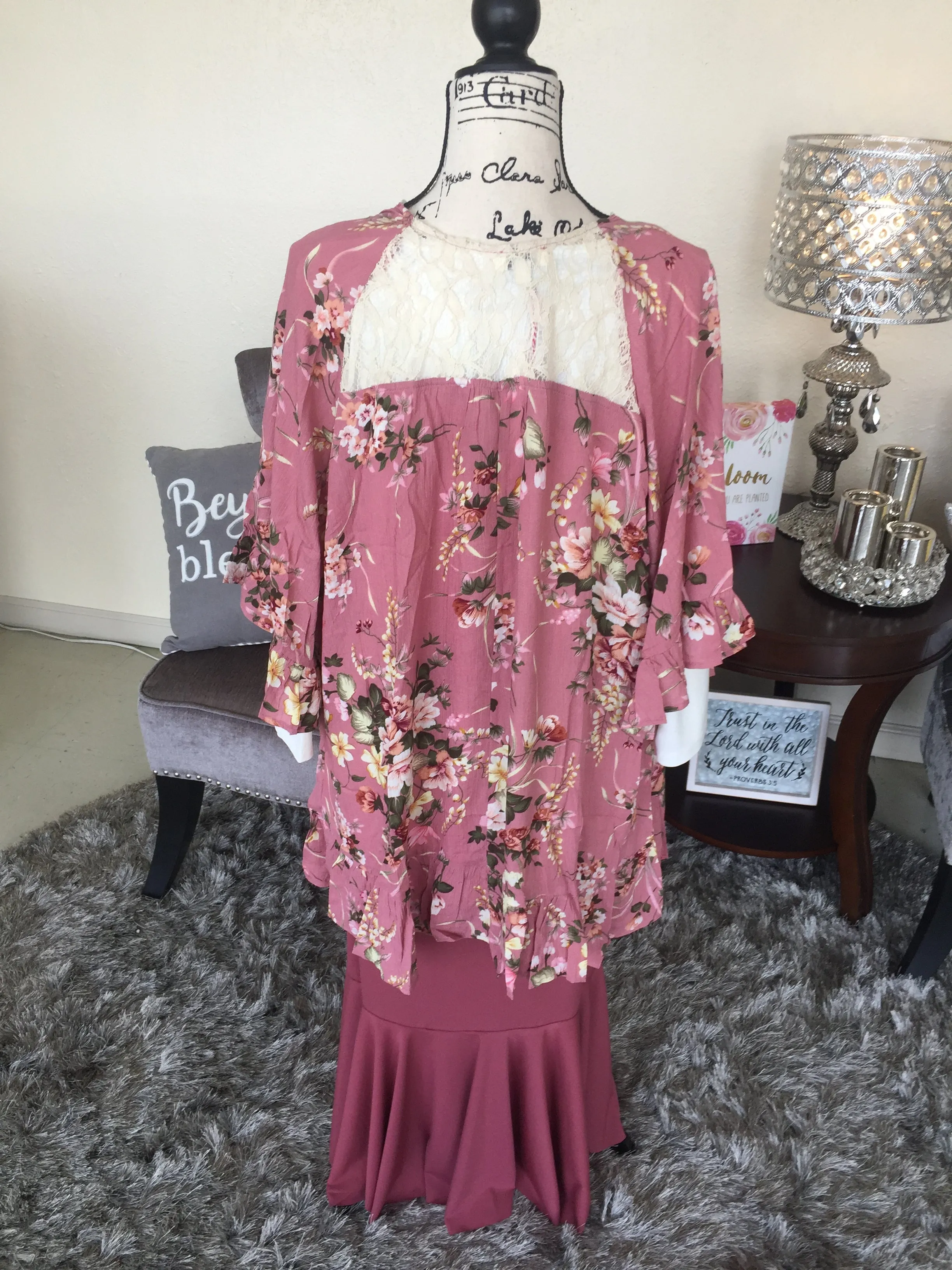 Mauve Mix Floral Print Kimono