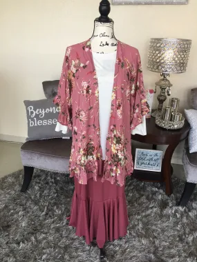 Mauve Mix Floral Print Kimono