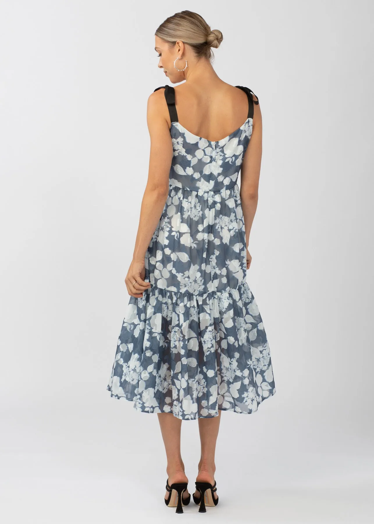 Maya Tiered Dress Slate Blue Le Jardin