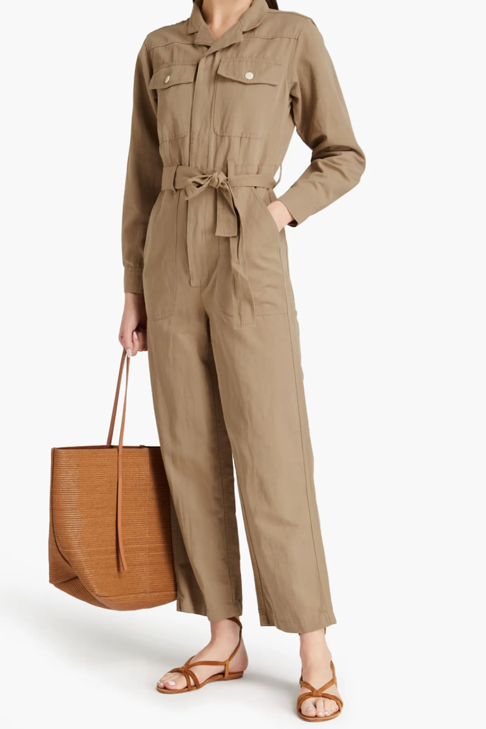 Mel Belted Cotton And Linen-Blend Twill Jumpsuit