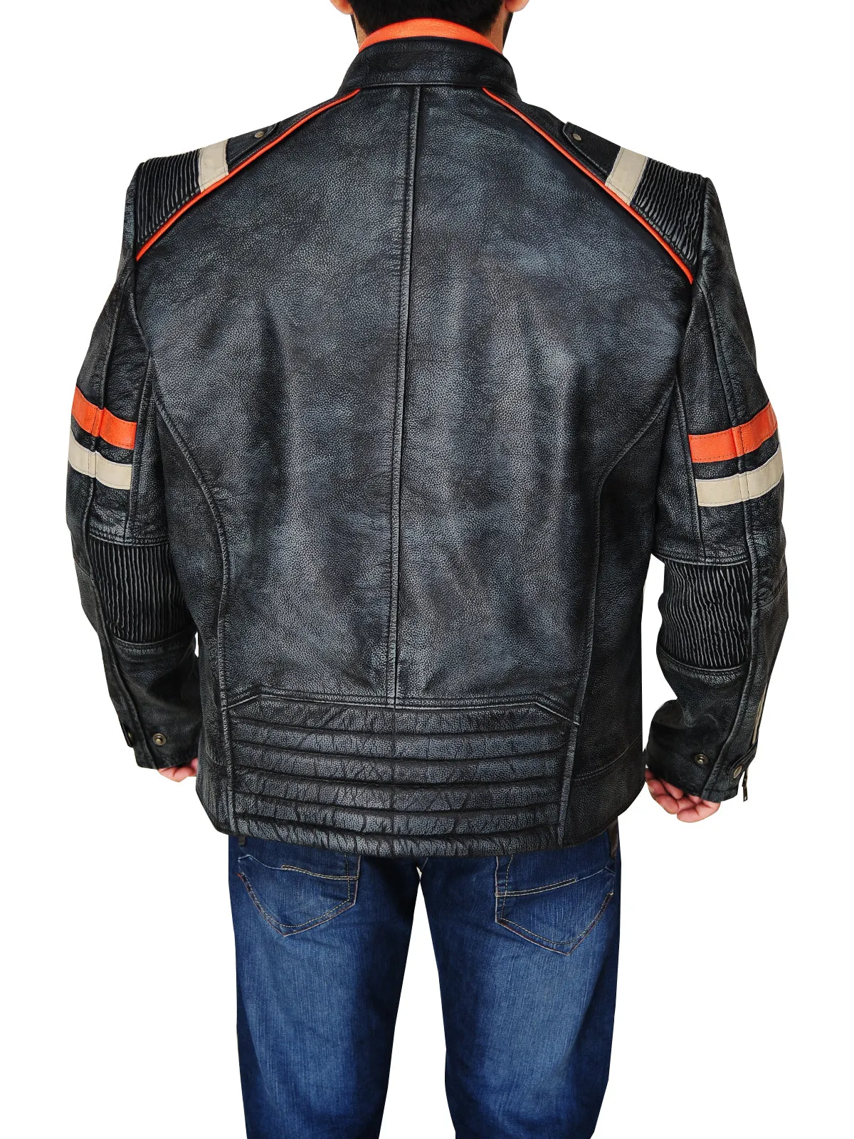 Men Distressed Black Cafe Racer Jacket