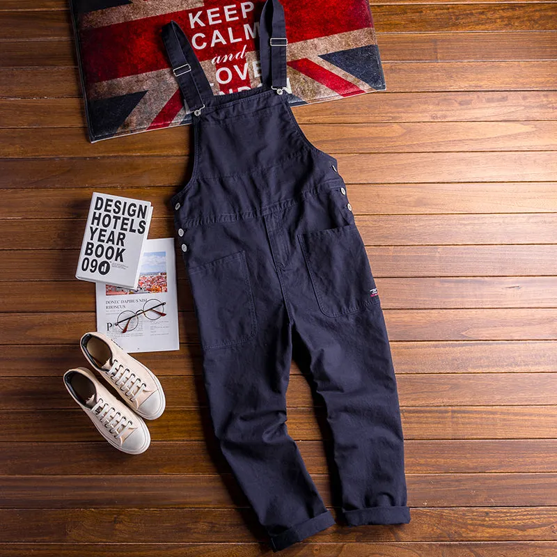 Men's American Retro Casual  Vintage Loose Jumpsuit Bib Overalls