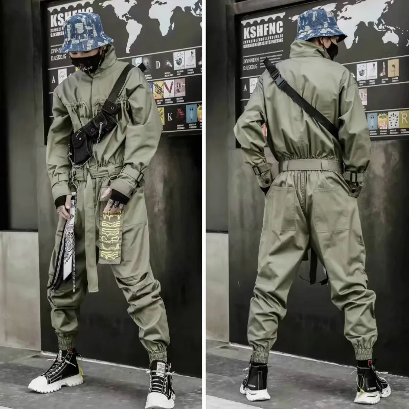 Men's Fashion Casual Long Sleeve Jumpsuits Retro Casual Cargo Trousers Jumpsuit