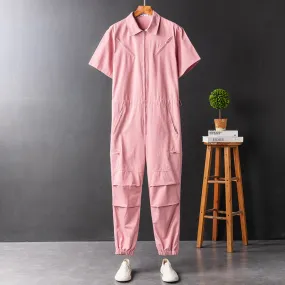 Men's Retro Loose Casual Short Sleeve Jumpsuit Jumpsuit with Pockets